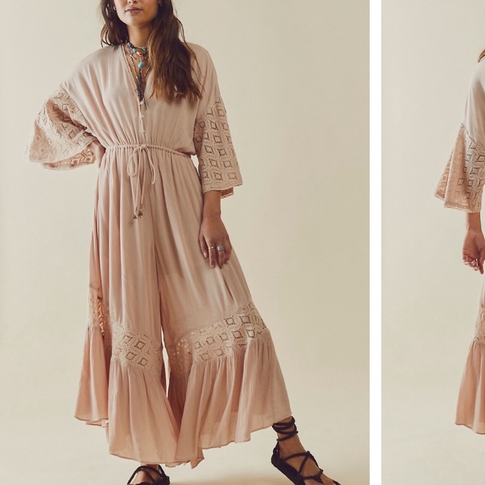 NWT Free People Angela Bohemian Pink Jumpsuit Festival